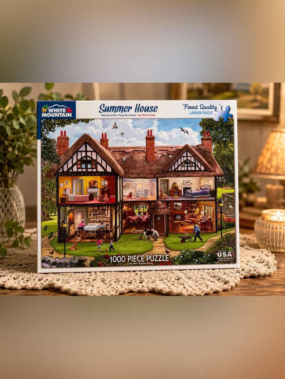 White Mountain Summer House Puzzle - Brown, Green, Blue, Red